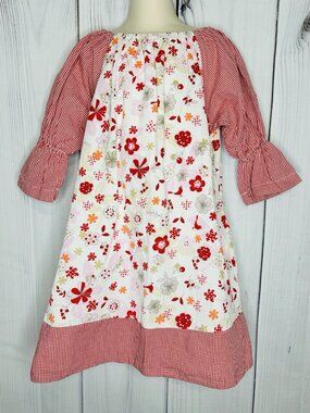 Hannah Kate Girls Dress Corduroy Floral Gingham Long Sleeve Dress Sz 8